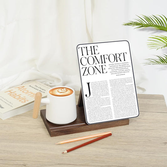 Mtelhub Handcrafted Solid Wood Triangle Book Rest with Integrated Mug Coaster & Glasses Holder Station