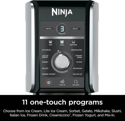Ninja NC301 CREAMi Ice Cream Maker, for Gelato, Mix-ins, Milkshakes, Sorbet, Smoothie Bowls & More, 7 One-Touch Programs, with (2) Pint Containers & Lids, Compact Size, Perfect for Kids, Silver