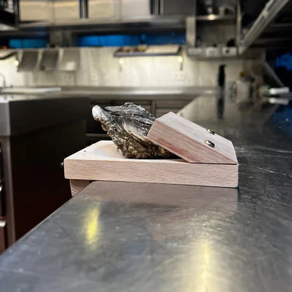 Mtelhub Handcrafted Solid Wood Oyster Shucking Clamp Holder, Non-Slip Countertop Seafood Opening Stability Block, Premium Tabletop Shucking Station Aid for Clams & Shellfish