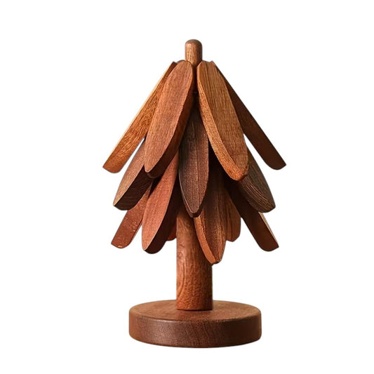 Mtelhub Handcrafted Wooden Tree-Design Heat-Resistant Coaster Set with Vertical Storage Stand Holder, Non-Slip Creative Leaf Trivets for Hot Dishes & Mugs