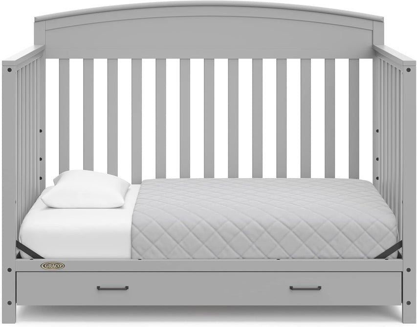 5-in-1 Convertible Baby Bed (with drawers, white) - Green Guardian Gold Certification, built-in baby bed storage drawer, convertible to toddler bed, day bed and full-size bed