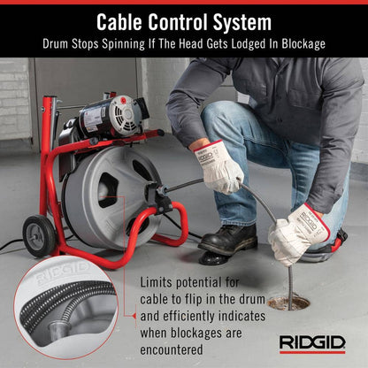 K-400 Drain Cleaning Snake Auger 120-Volt Drum Machine with C-32IW 3/8 in. x 75 ft. Cable + 4-Piece Tool Set & Gloves 52363