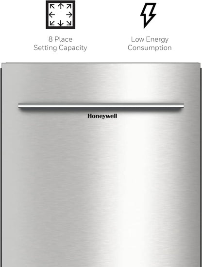 Honeywell 18 Inch Dishwasher with 8 Place settings, 6 Washing Programs, Stainless Steel Tub, UL/Energy Star- Stainless Steel