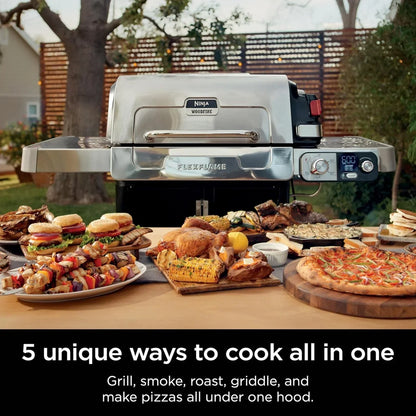 Ninja FlexFlame, Grill and Smoker, Electric and Propane Grill, Roaster, BBQ Grill, 5-in-1 Cooking System, 3 Burner, Digital Control, Outdoor Cooking, Griddle, Pizza Maker, Stainless Steel, PG301