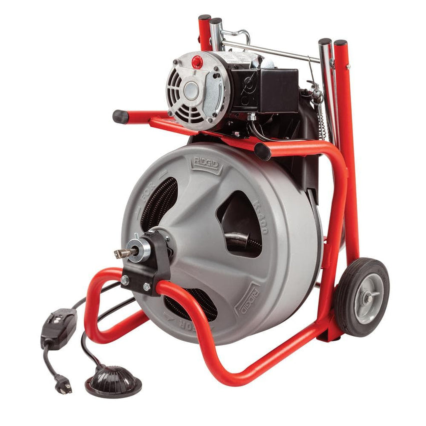 K-400 Drain Cleaning Snake Auger 120-Volt Drum Machine with C-32IW 3/8 in. x 75 ft. Cable + 4-Piece Tool Set & Gloves 52363