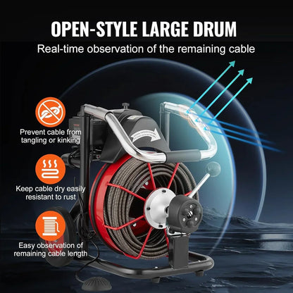 Drain Cleaner Machine 100FT x 1/2 Inch, Auto Feed Sewer Snake Auger on Wheels, 550W Portable Drain Cleaning Machine with 8 Cutters & Air-activated Foot Switch for 2" to 4" Pipes