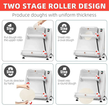 Garvee Commercial Pizza Dough Roller Sheeter, Max 16", Automatic 370W Electric Pizza Dough Roller, Stainless Steel, Suitable for Noodle, Pizza Bread and Pasta Maker Equipment