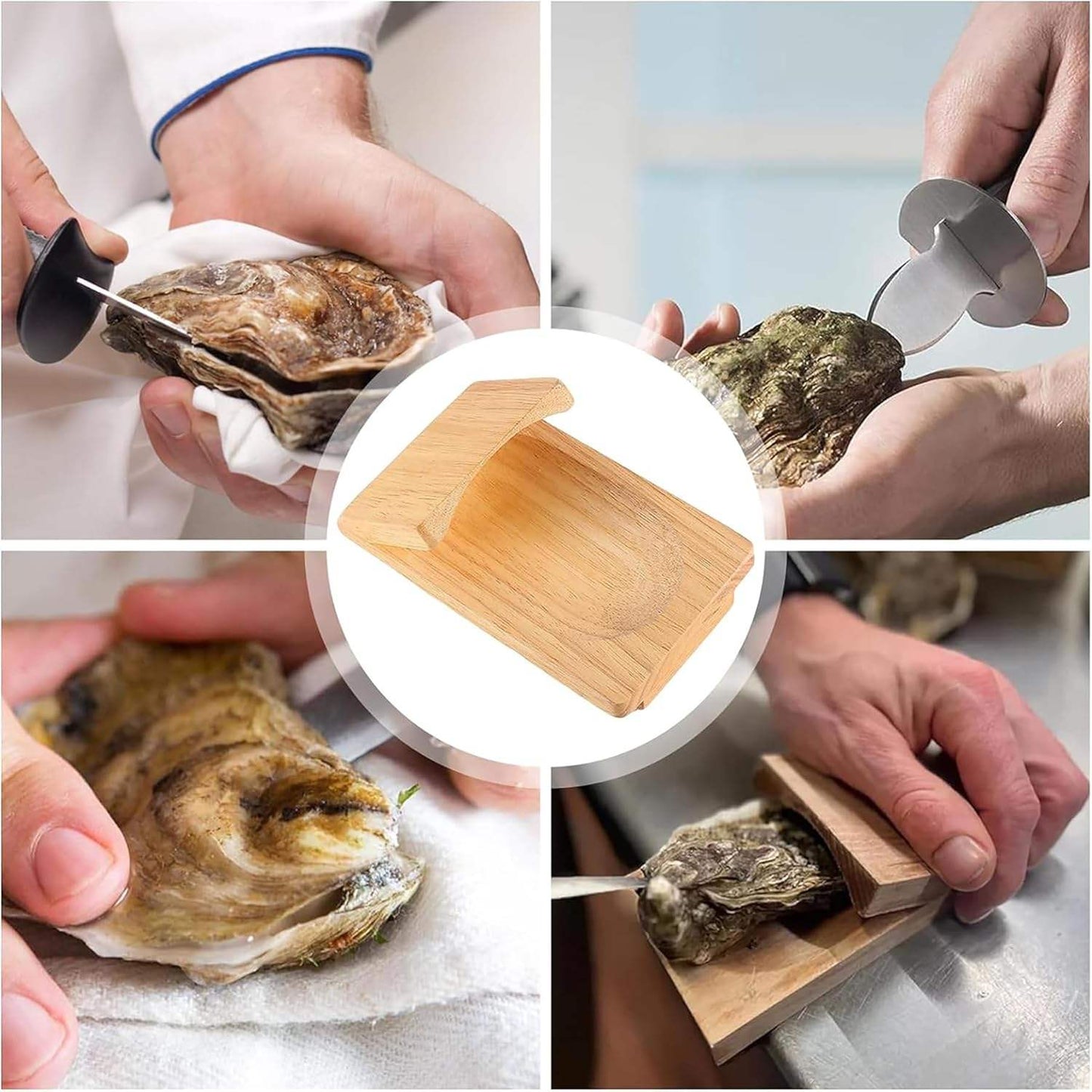 Mtelhub Handcrafted Solid Wood Oyster Shucking Clamp Holder, Non-Slip Countertop Seafood Opening Stability Block, Premium Tabletop Shucking Station Aid for Clams & Shellfish
