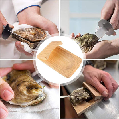 Mtelhub Handcrafted Solid Wood Oyster Shucking Clamp Holder, Non-Slip Countertop Seafood Opening Stability Block, Premium Tabletop Shucking Station Aid for Clams & Shellfish
