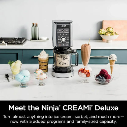 Ninja NC301 CREAMi Ice Cream Maker, for Gelato, Mix-ins, Milkshakes, Sorbet, Smoothie Bowls & More, 7 One-Touch Programs, with (2) Pint Containers & Lids, Compact Size, Perfect for Kids, Silver