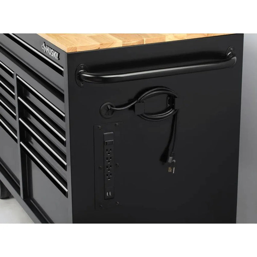 46-in W x 24.5-in D 9-Drawer Mobile Workbench with Hardwood Top and Power Station Gloss Black