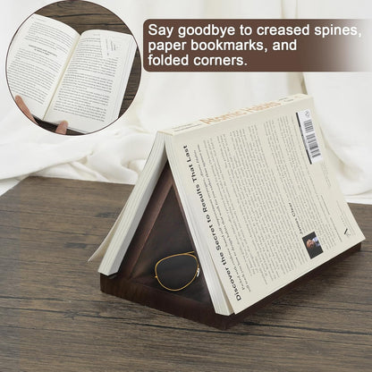 Mtelhub Handcrafted Solid Wood Triangle Book Rest with Integrated Mug Coaster & Glasses Holder Station
