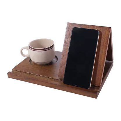 Mtelhub Handcrafted Solid Wood Triangle Book Rest with Integrated Mug Coaster & Glasses Holder Station