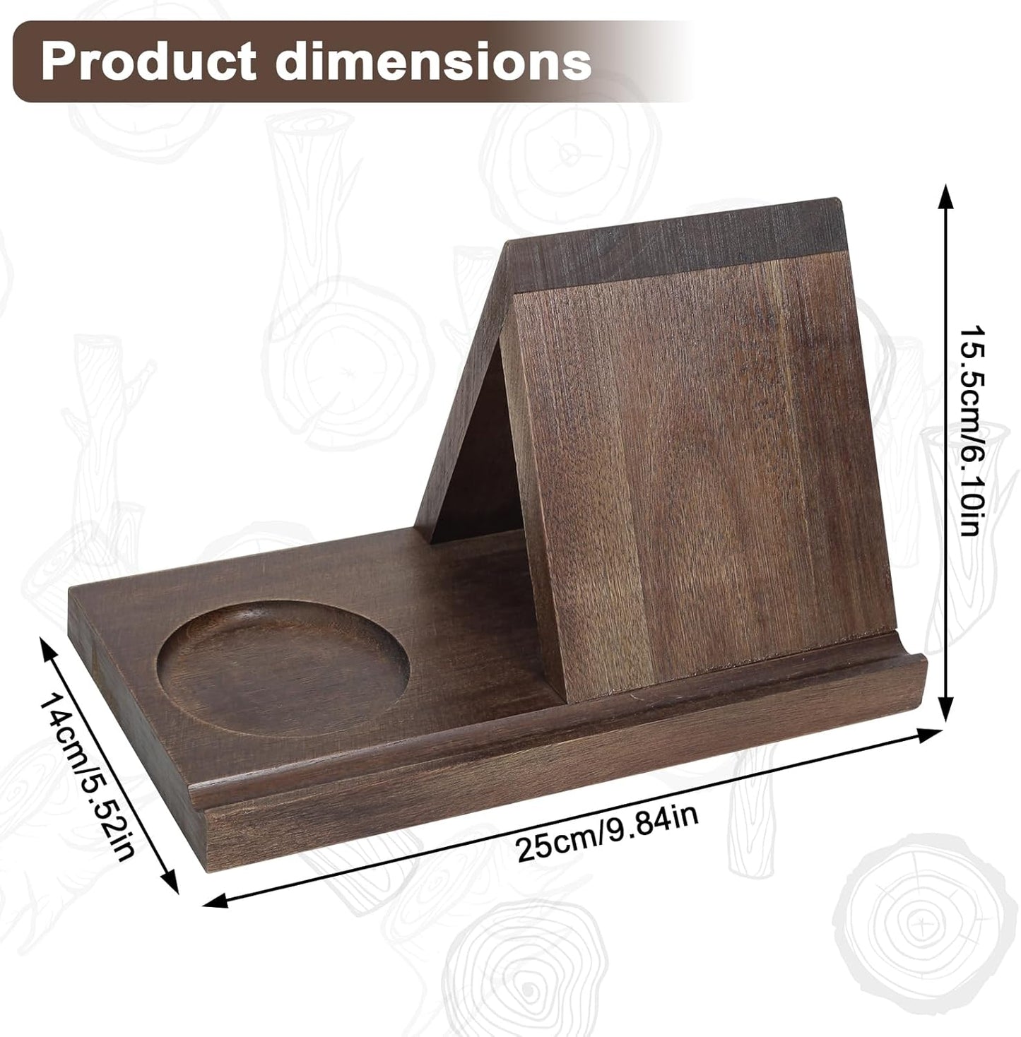 Mtelhub Handcrafted Solid Wood Triangle Book Rest with Integrated Mug Coaster & Glasses Holder Station