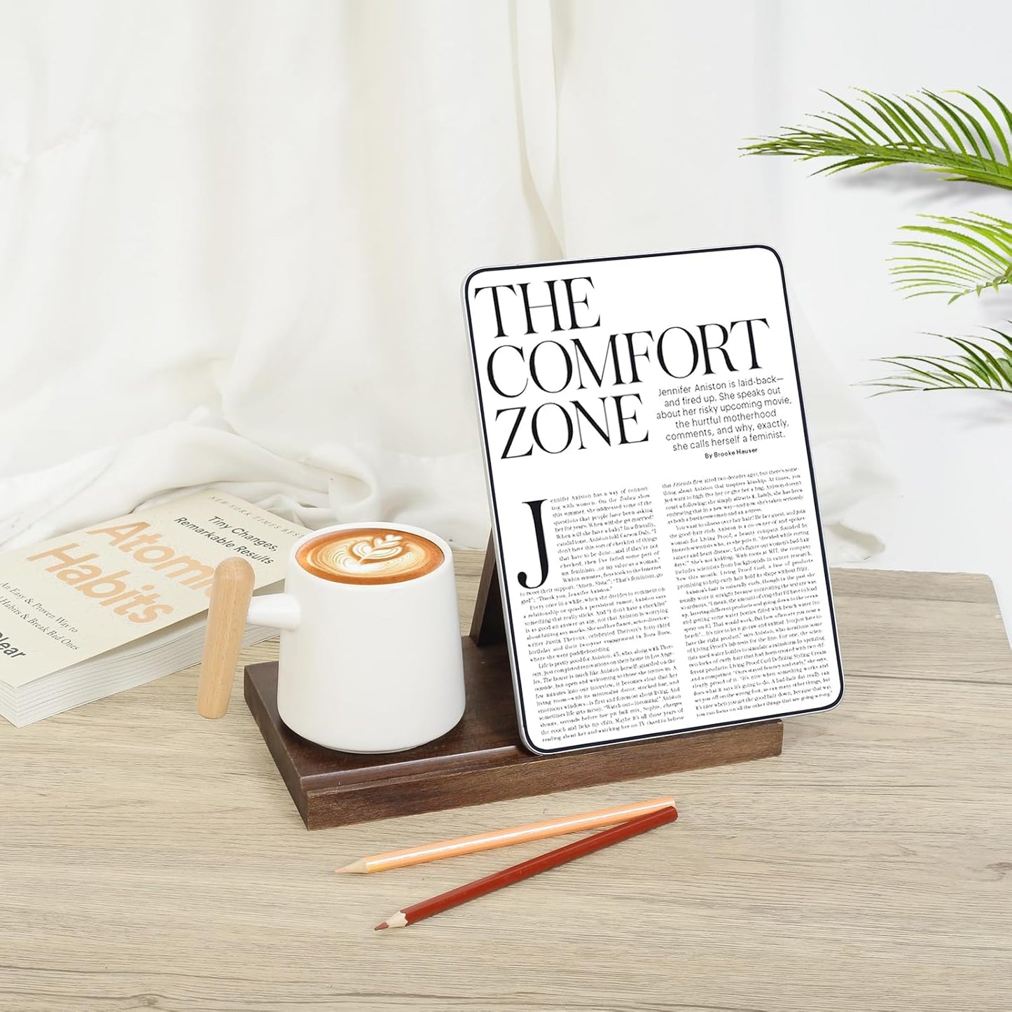 Mtelhub Handcrafted Solid Wood Triangle Book Rest with Integrated Mug Coaster & Glasses Holder Station