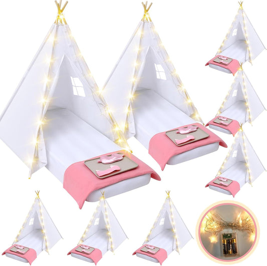 Windyun 8-Pack Kids Teepee Tent Set, Sleepover Party, White
