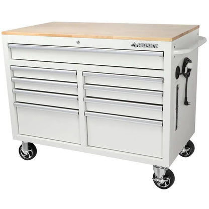 46-in W x 24.5-in D 9-Drawer Mobile Workbench with Hardwood Top and Power Station Gloss Black