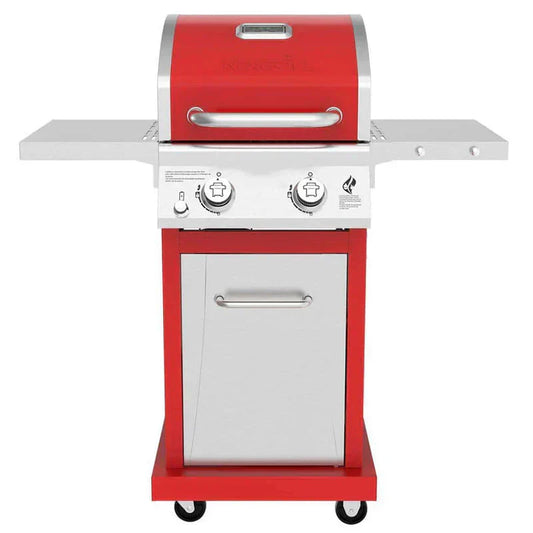 2-Burner Propane Gas Grill, Red Stainless Steel, 28,000 BTUs, Compact Design