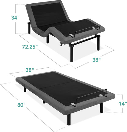 Best Choice Products Ergonomic Twin XL Size Adjustable Bed Frame, Electric Base w/Wireless Remote Control, Nightlight, Massager, 2 USB Ports