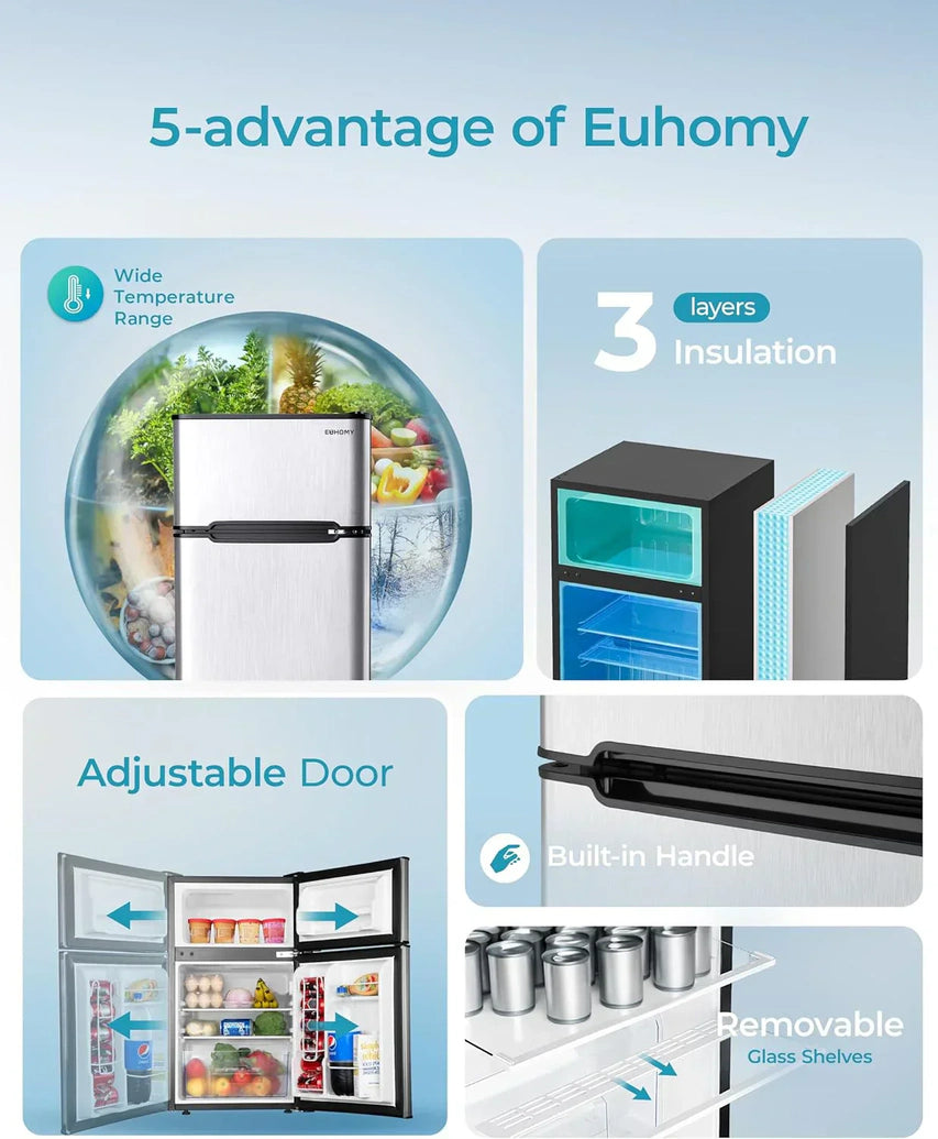 3.2 Cu.Ft Mini Fridge with Freezer 2-Door Compact Refrigerator for Bedroom, Dorm, Office or Apartment, Silver3.2 Cu.Ft Mini Fridge with Freezer 2-Door Compact Refrigerator for Bedroom, Dorm, Office or Apartment, Silver